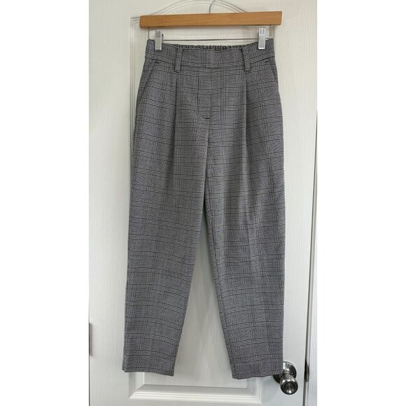 LOFT Petites Women's Pull On Tapered Pants Plaid Black White Size XXSP - Picture 1 of 11